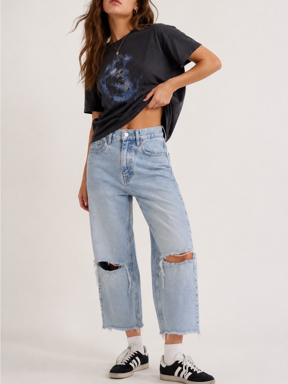 Urban Outfitters BDG High Rise Baggy Leg Light Wash Raw Hem Cropped Jeans sz 24